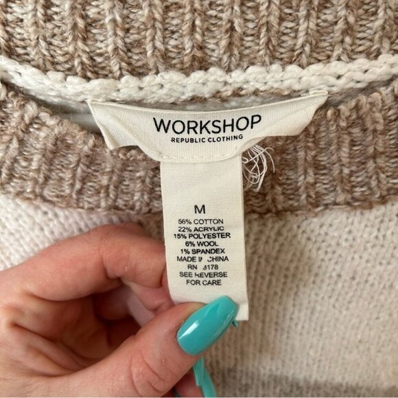 Workshop Republic Clothing Gray Cream Crewneck Long Sleeve Sweater Size Medium - Picture 4 of 6